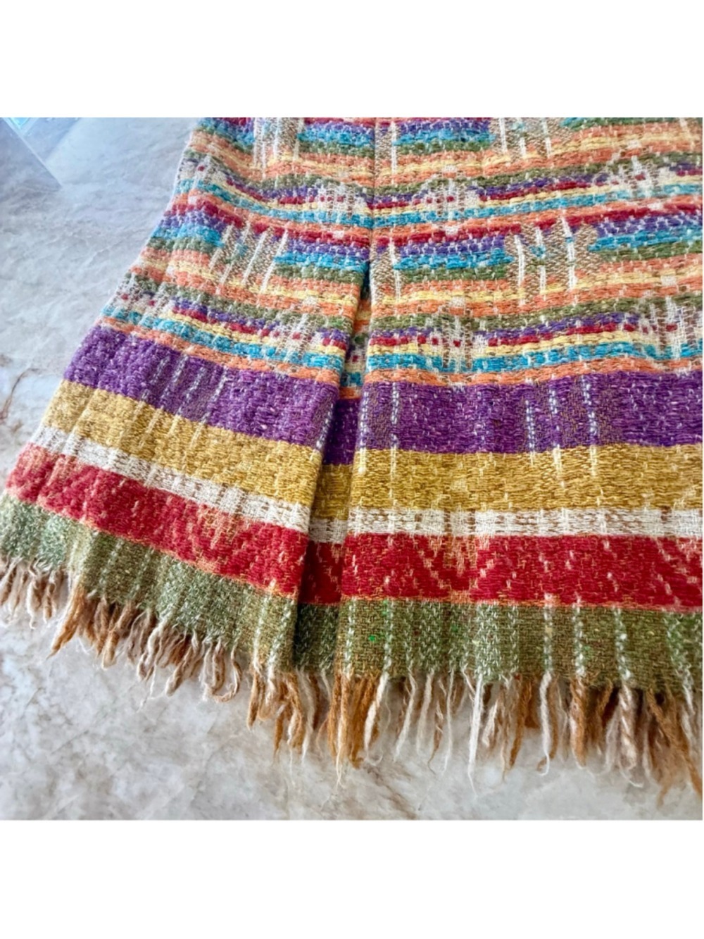 Max Mara Multi-color Striped, textured, raw edge colorful Midi Skirt Size 2 - Picture 8 of 10